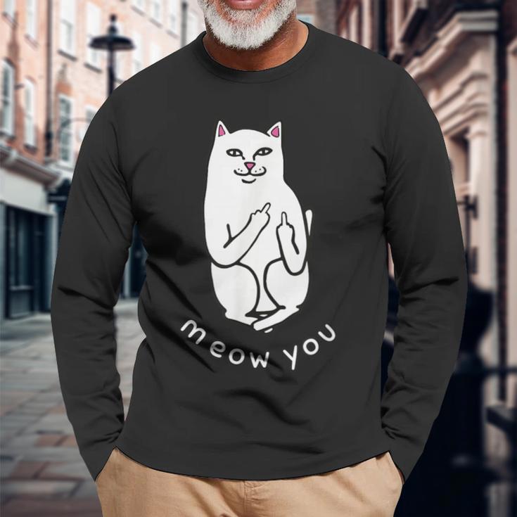 Meow You Cat Moody Cat 中指 猫好き 長袖Tシャツ 高齢者への贈り物