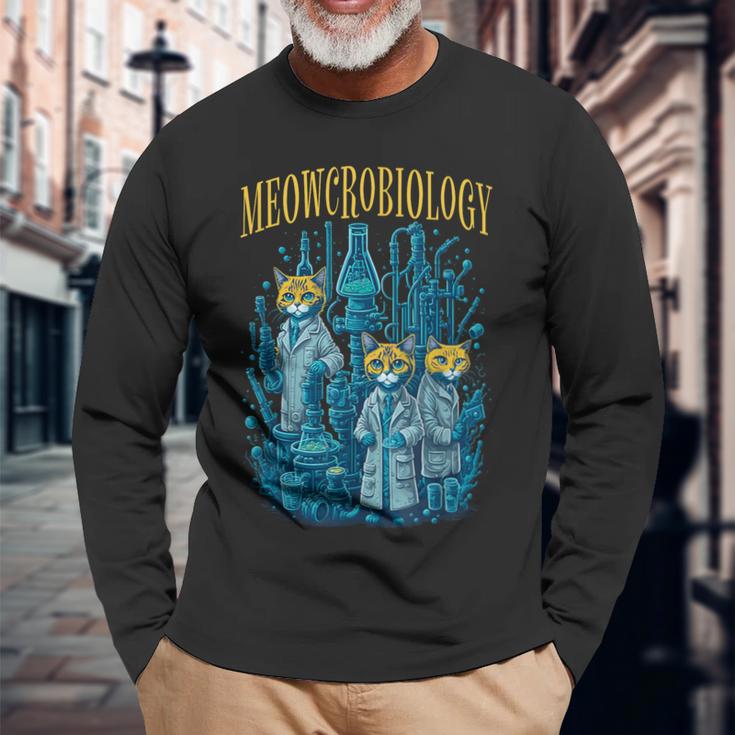 Meowcrobiology 猫 ニャー微生物学 科学 細菌学 長袖Tシャツ 高齢者への贈り物