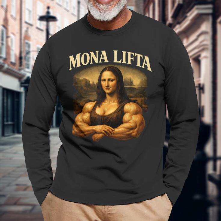 Mona Lifta マッスル モナリザ ジム ユーモア 長袖Tシャツ 高齢者への贈り物