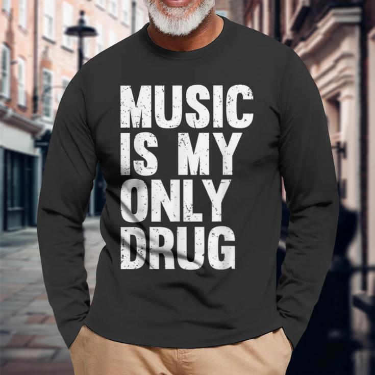 Music Is My Only Drug グラフィックプリント 長袖Tシャツ 高齢者への贈り物