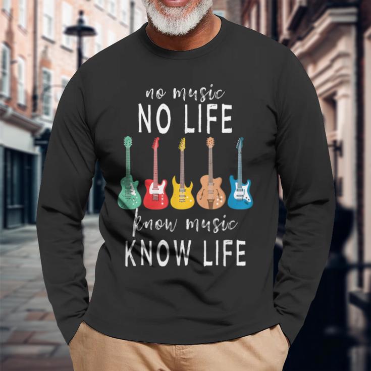 No Music No Life Know Music Know Life クールミュージシャンギター 長袖Tシャツ 高齢者への贈り物