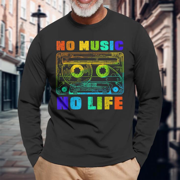No Music No Life、ヴィンテージカセット音楽愛好家。 長袖Tシャツ 高齢者への贈り物