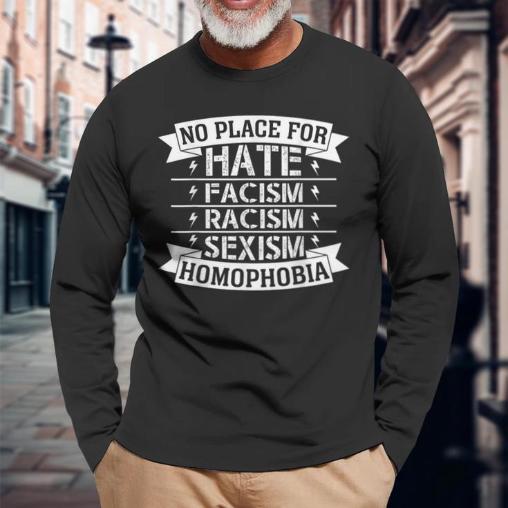 No Place For Hate Facism Racism 平等人権 長袖Tシャツ 高齢者への贈り物
