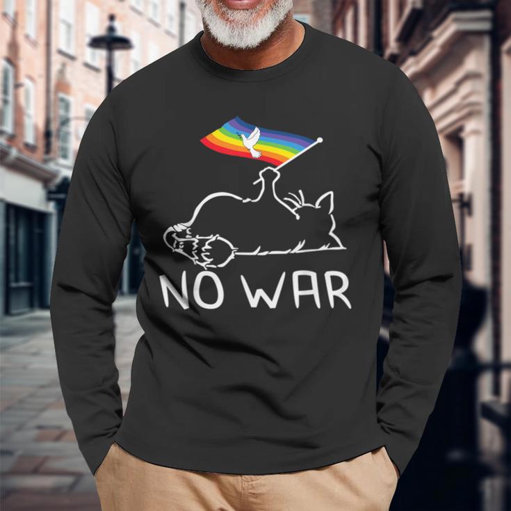 No War Peace Movement World Peace Peace Flag Cat 長袖Tシャツ 高齢者への贈り物