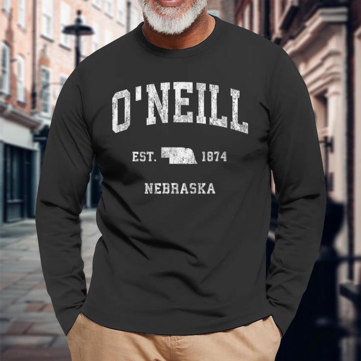 O'neill ネブラスカ Ne ビンテージ アスレチック スポーツデザイン 長袖Tシャツ 高齢者への贈り物