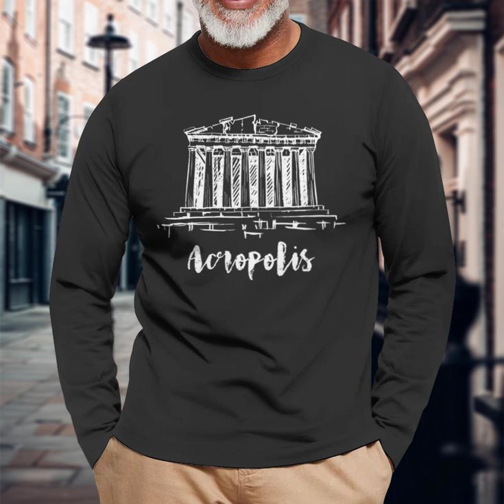 Parthenon アテネのアクロポリス ギリシャ スケッチ サイツ ドローイング 長袖tシャツ 長袖Tシャツ 高齢者への贈り物