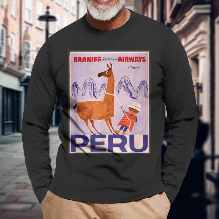 Peru レトロ ヴィンテージ 航空会社 トラベルポスター 長袖Tシャツ 高齢者への贈り物