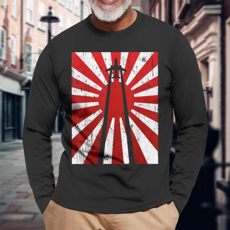 Pilot Plane Airport Air Traffic Controller Risingun Flag 長袖Tシャツ 高齢者への贈り物