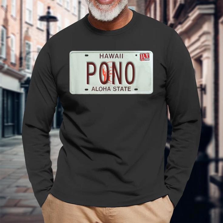 Pono ヴィンテージ ハワイ ナンバープレート 長袖Tシャツ 高齢者への贈り物