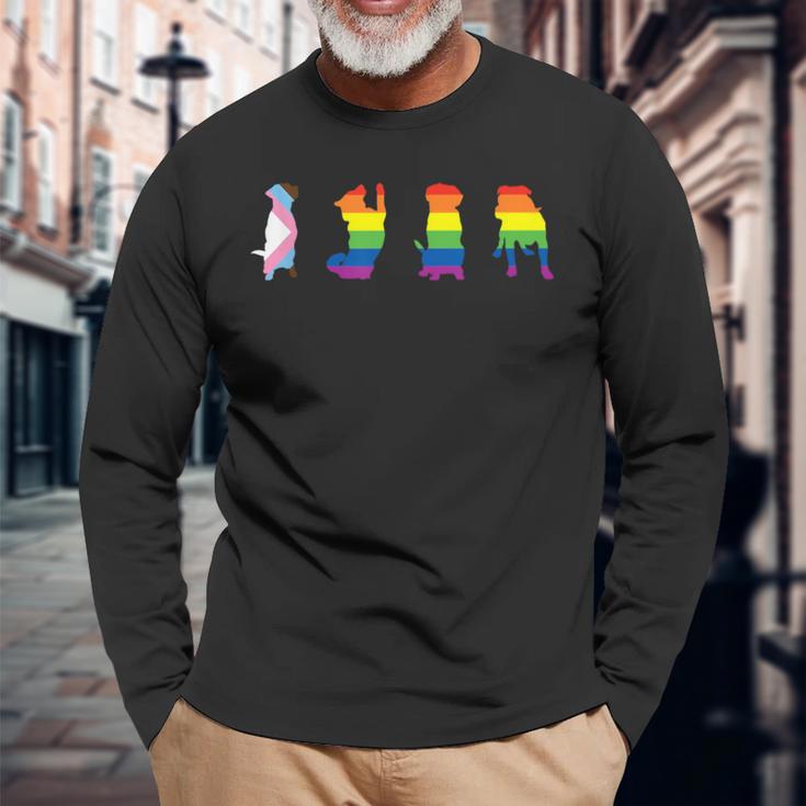 Progress Pride Cute Dog Lgbt プログレス ゲイ ペット好き 長袖Tシャツ 高齢者への贈り物