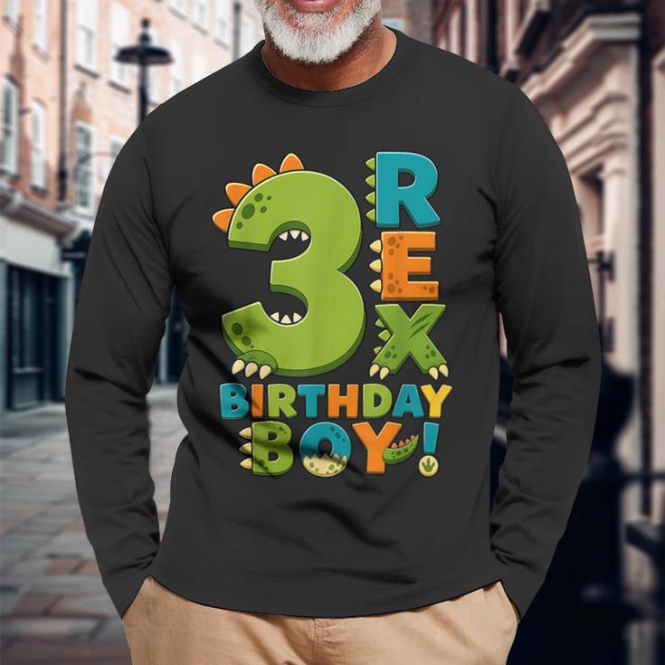 Rawr I'm 3 Three Rex Dinosaur 3Rd Birthday Boy Party 長袖Tシャツ 高齢者への贈り物