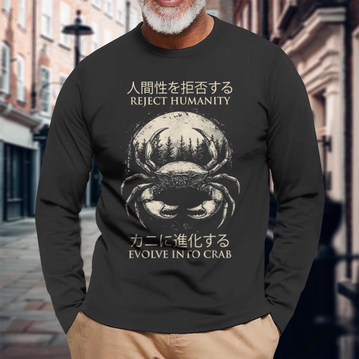 Reject Humanity Evolve To Crab 皮肉 長袖Tシャツ 高齢者への贈り物