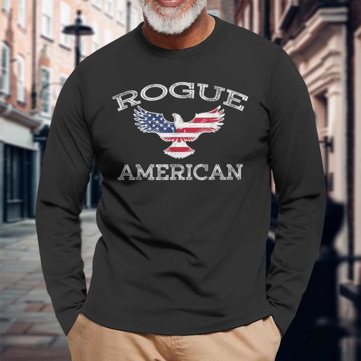 Rogue America ユーズド加工 アメリカ国旗 イーグル 長袖Tシャツ 高齢者への贈り物
