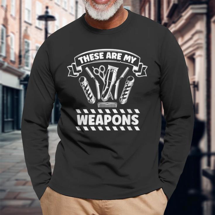 These Are My Weapons ヘアカット バーバー 長袖Tシャツ 高齢者への贈り物