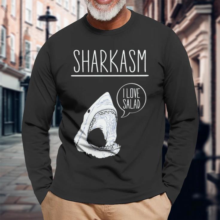 Sharkasm I Lovealad面白い皮肉なシャークスタジオ 長袖tシャツ 長袖Tシャツ 高齢者への贈り物