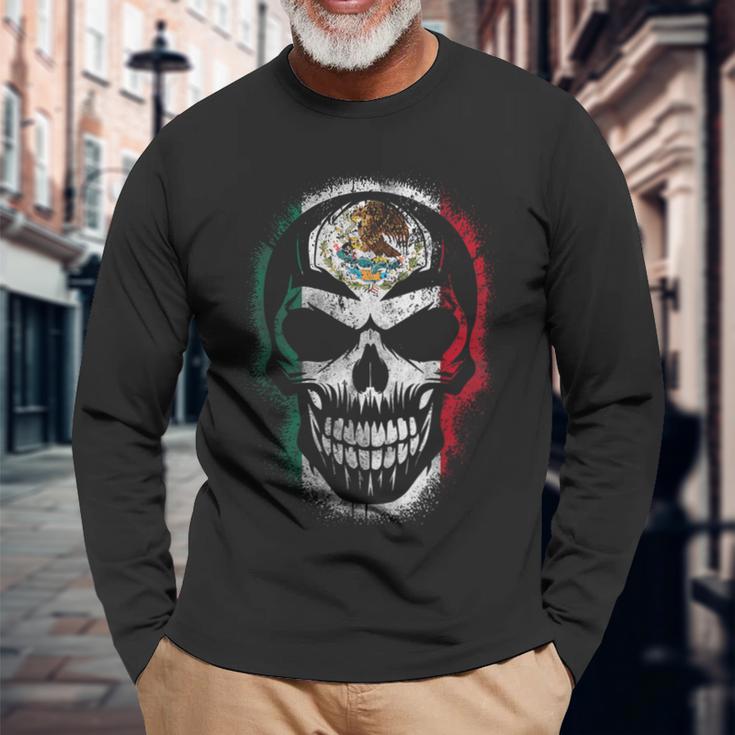 Skull Mexican Flag Mexicopraytyleintage 長袖Tシャツ 高齢者への贈り物