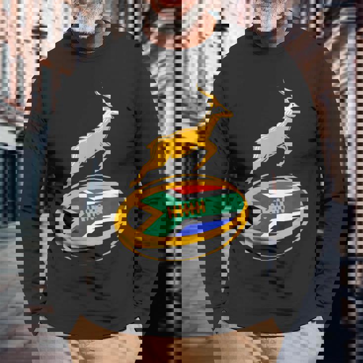 Springbok ラグビーボール & 南アフリカ国旗 メンズ レディース キッズ 長袖Tシャツ 高齢者への贈り物