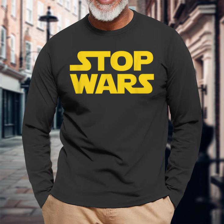 Stop Wars 反戦メッセージ 地球と宇宙の平和 長袖Tシャツ 高齢者への贈り物