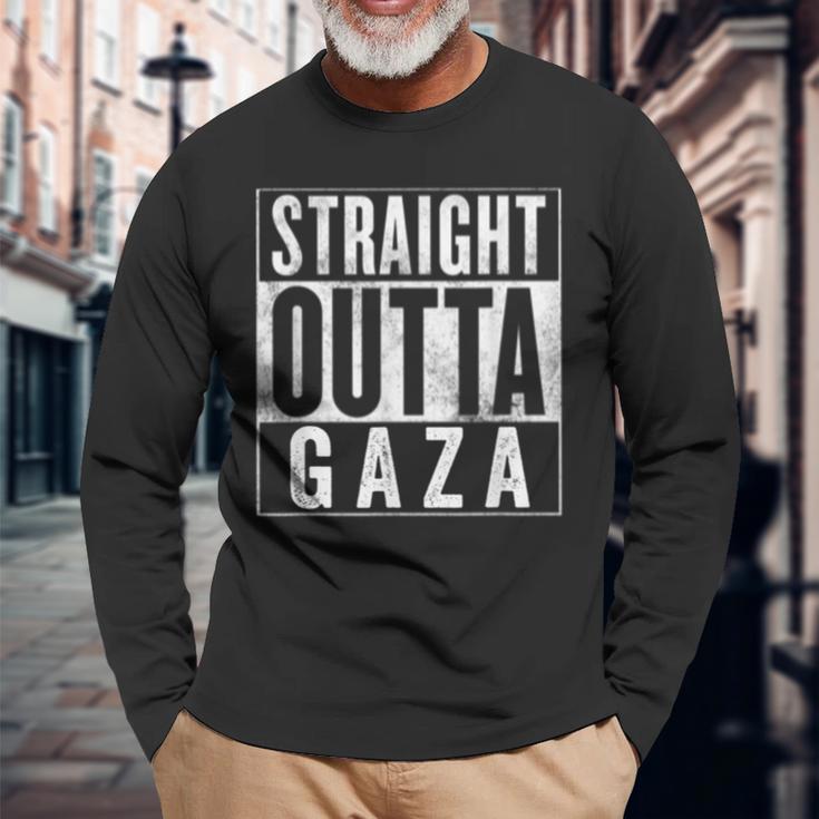 Straight Outta Gaza 反戦 Nakba 抗議 パレスチナ人ヒューマス 長袖Tシャツ 高齢者への贈り物