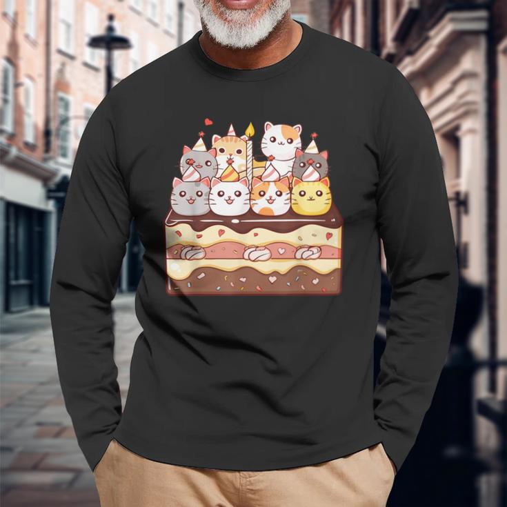 Sweet Icing Party 子猫好き 誕生日ケーキ かわいい猫 長袖Tシャツ 高齢者への贈り物