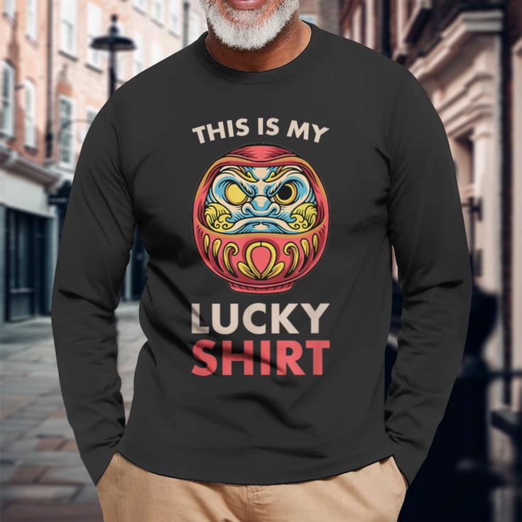 This Is My Lucky 日本のだるま人形 長袖Tシャツ 高齢者への贈り物