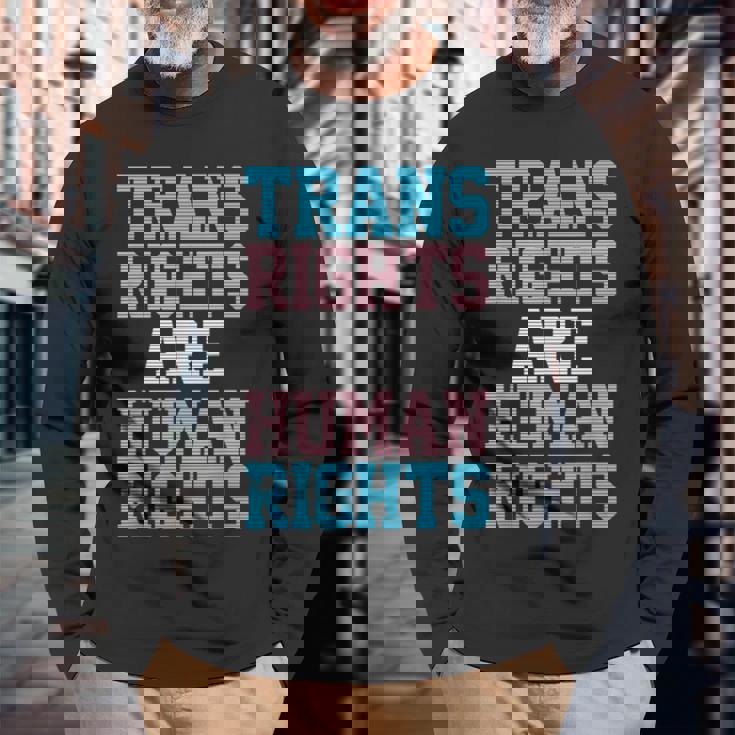 Trans Rights Are Human Rights Lgbtq トランスジェンダー フラッグ プライド 長袖Tシャツ 高齢者への贈り物