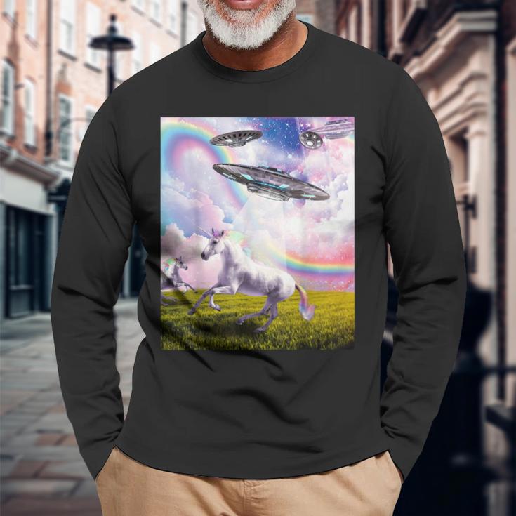 Ufo 誘拐ユニコーン 長袖Tシャツ 高齢者への贈り物