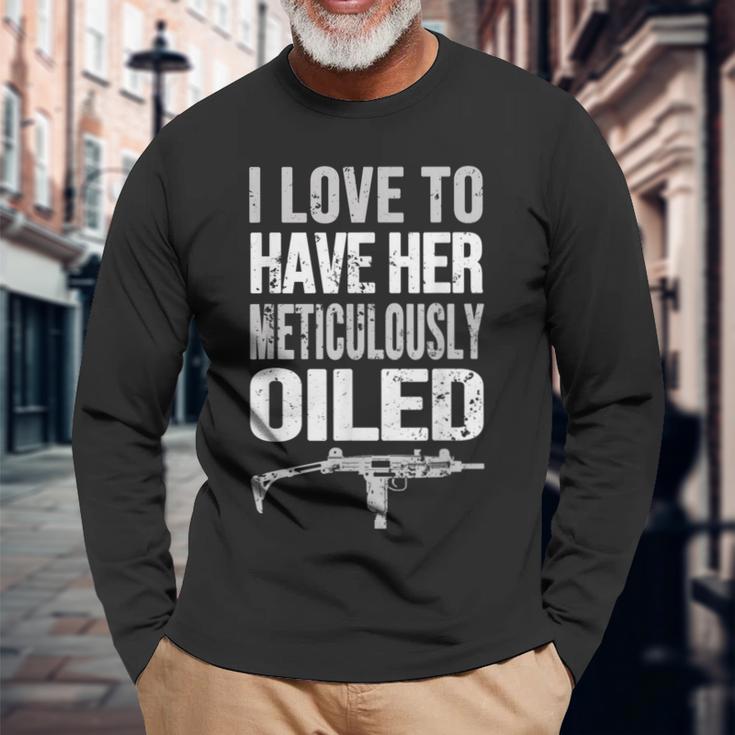メンズ Uzi サブマシンオイルガン 長袖Tシャツ 高齢者への贈り物