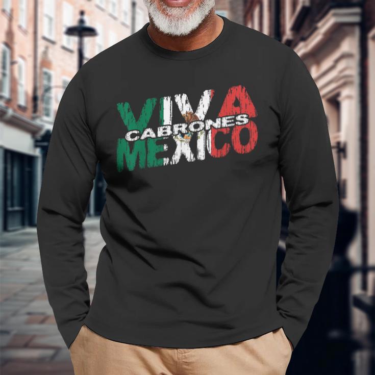 Viva Mexico Cabrones メキシコ独立 メキシカン国旗 長袖Tシャツ 高齢者への贈り物