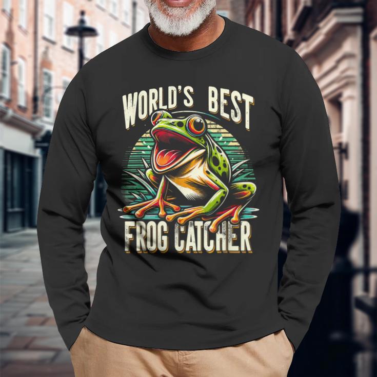 Worlds Best カエルキャッチキャッチャー ハンティングコレクター 長袖Tシャツ 高齢者への贈り物