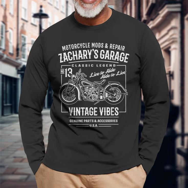 Zacharyのガレージバイクデザイン 長袖Tシャツ 高齢者への贈り物