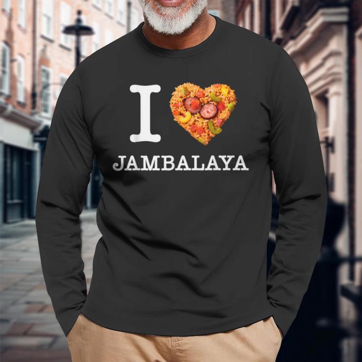 “I Love Jambalaya” のジャンバラヤ好き向けデザイン 長袖Tシャツ 高齢者への贈り物
