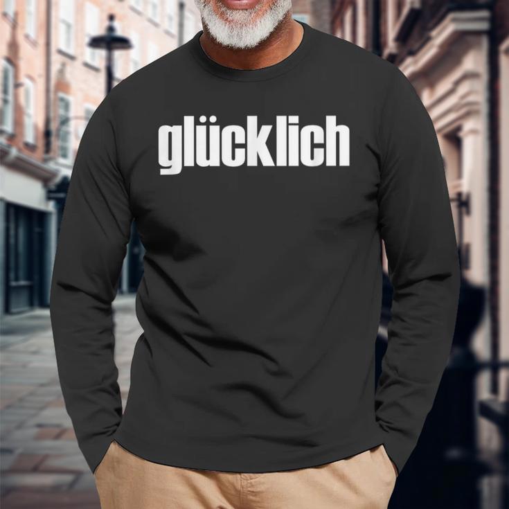 「Glücklich」・ハッピー・ドイツ語デザイン 長袖Tシャツ 高齢者への贈り物