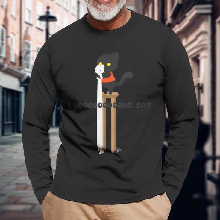 【長い猫】 ロングキャット メンズ レディース キッズ ねこ イラスト 長袖Tシャツ 高齢者への贈り物