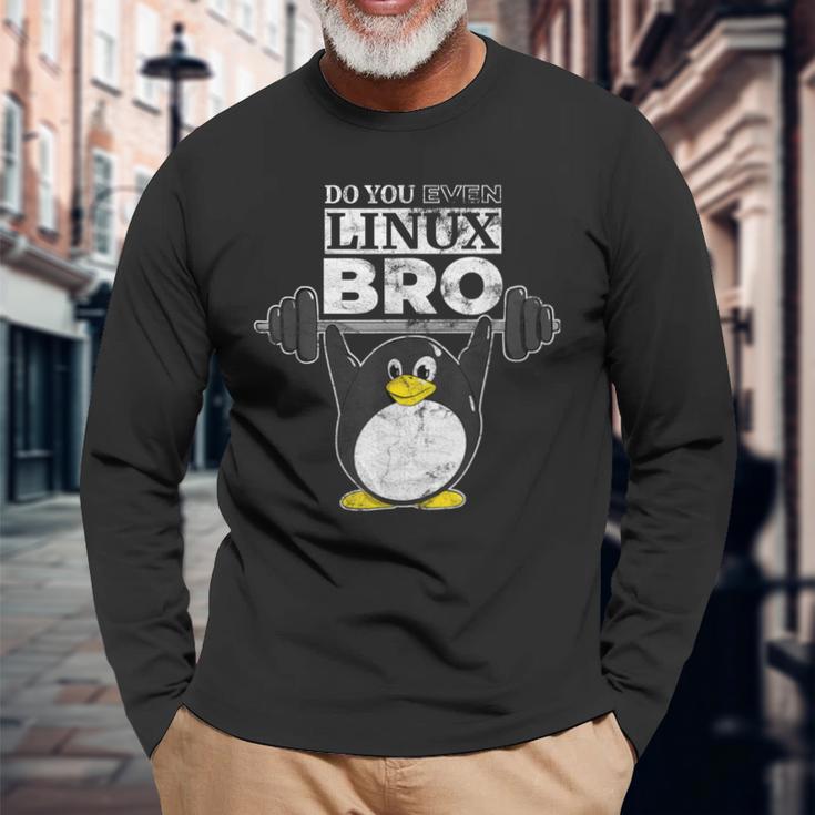 あなたもlinuxのbro Linuxのペンギンは、重量を持ち上げるか 長袖Tシャツ 高齢者への贈り物