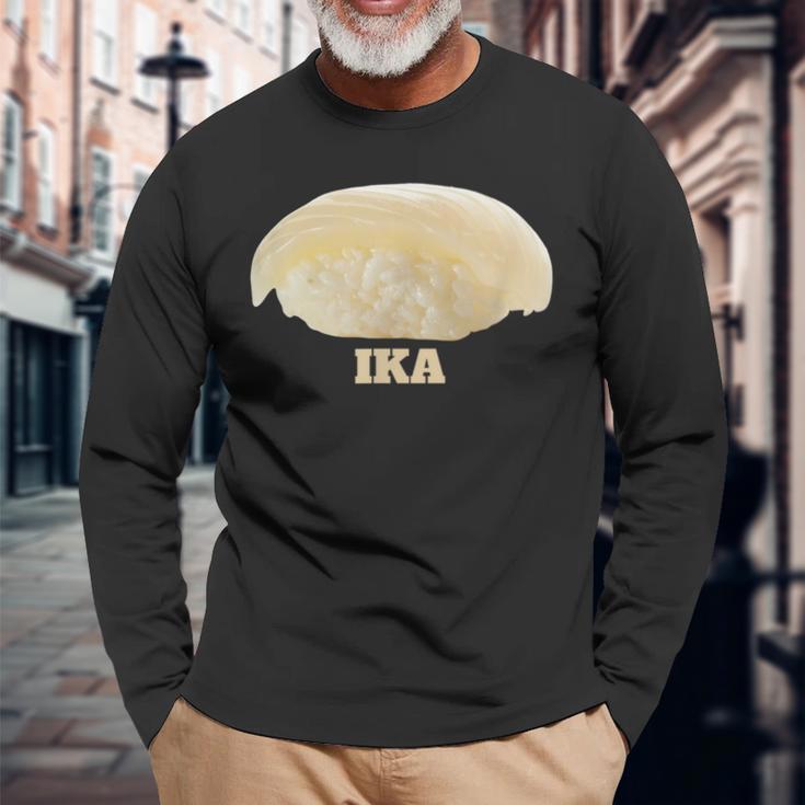いか 面白ネタ すしネタ Ika 烏賊 長袖Tシャツ 高齢者への贈り物