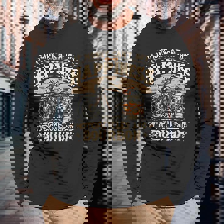 お金で幸せが買えないならバーボンとバイクを解説 長袖Tシャツ 高齢者への贈り物