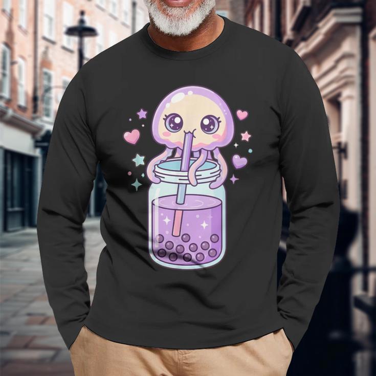 かわいい クラゲ ドリンク ボバティー カワイイ バブルティー アニメ 長袖Tシャツ 高齢者への贈り物