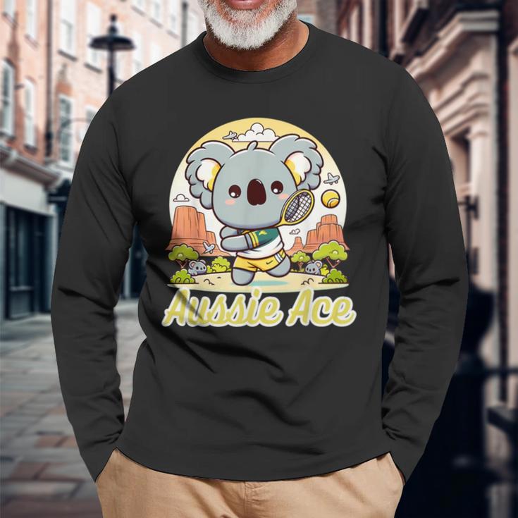 かわいい テニス コアラ 可愛い アスレチック 夏 テニス キャンプ 長袖Tシャツ 高齢者への贈り物