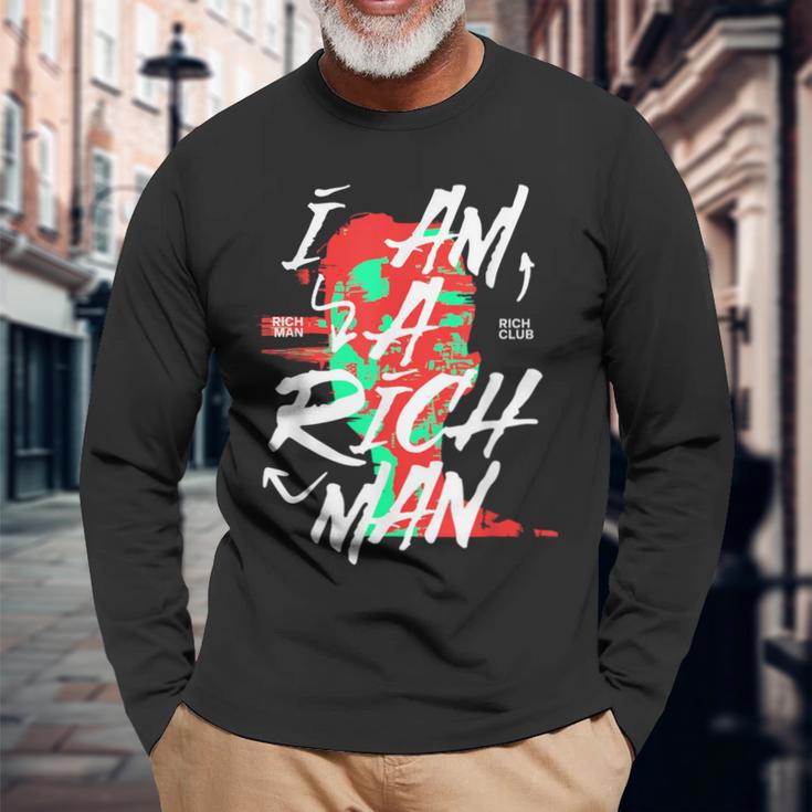 かわいいグラフィック「I Am A Rich Man」 長袖Tシャツ 高齢者への贈り物