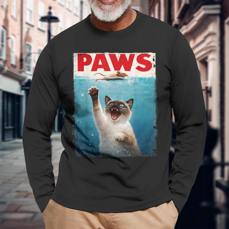 かわいいシャム猫パウズパロディー 猫好きのための猫のミームユーモア 長袖Tシャツ 高齢者への贈り物