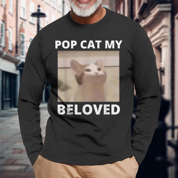 かわいいポップキャットミーム ポップキャット 面白い猫のミーム 長袖Tシャツ 高齢者への贈り物