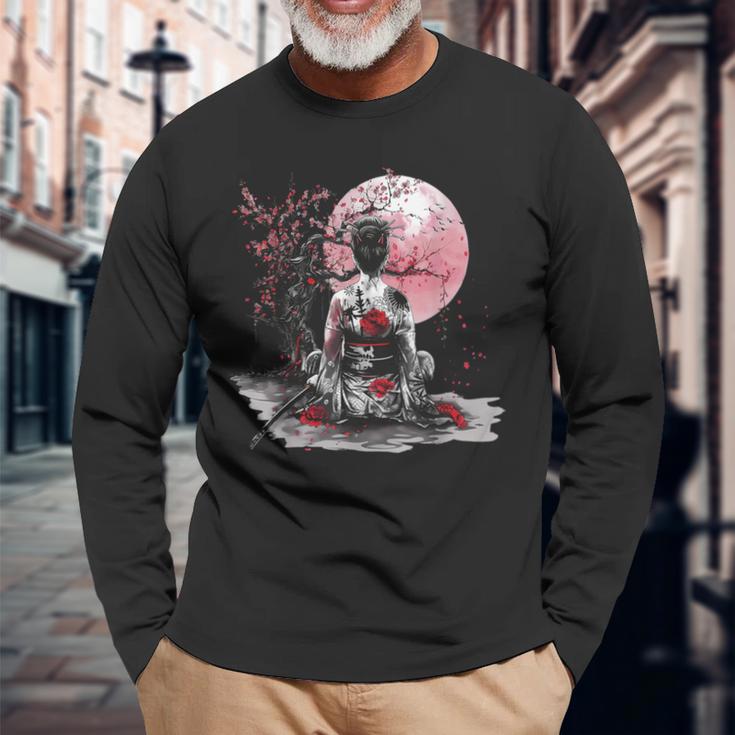 さくら 桜 日本の芸者 日本のサムライガール 長袖Tシャツ 高齢者への贈り物