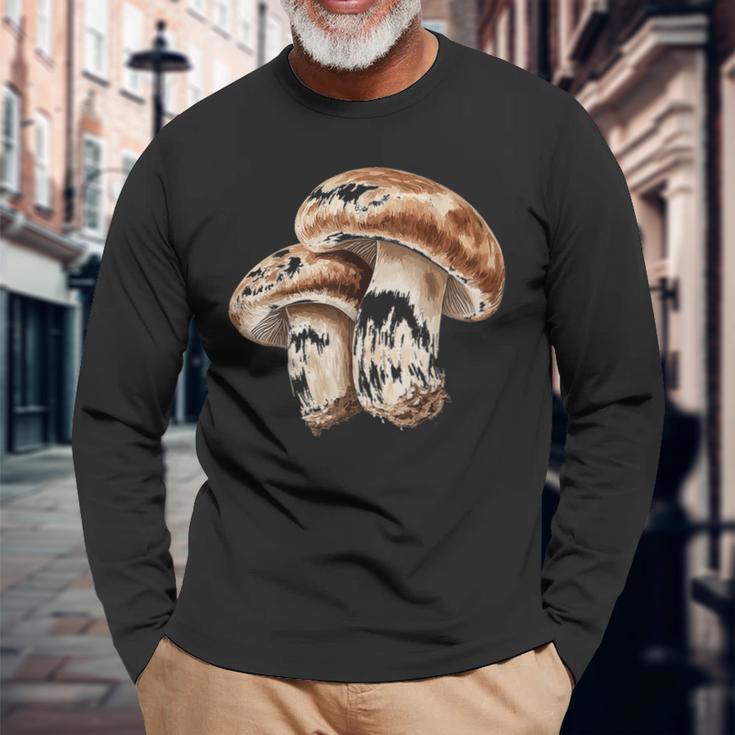 しいたけ きのこ狩り 菌類 イラスト しいたけ 長袖Tシャツ 高齢者への贈り物