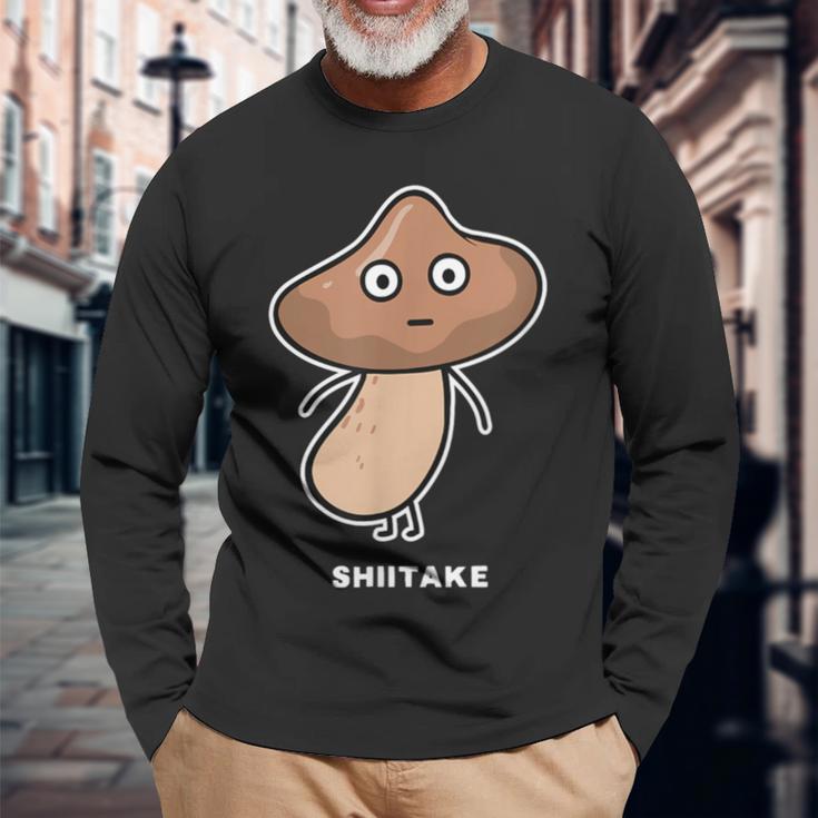しいたけ キノコ 顔 イラスト かわいい おもしろ 面白い 簡単 シンプル ゆるい 野菜 長袖Tシャツ 高齢者への贈り物
