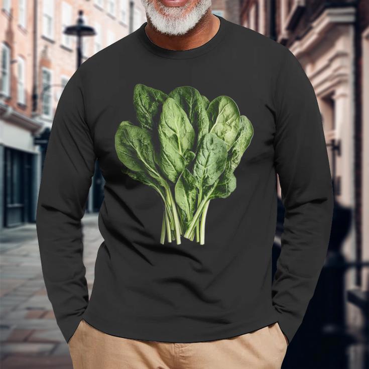 ほうれん草 野菜モチーフ イラスト ほうれん草 長袖Tシャツ 高齢者への贈り物