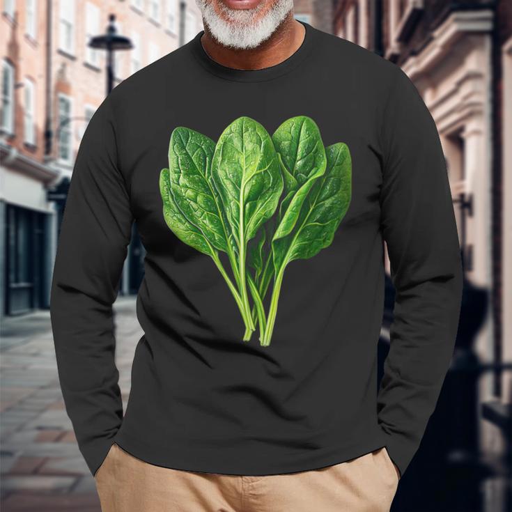 ほうれん草 野菜モチーフ 庭 ほうれん草 長袖Tシャツ 高齢者への贈り物