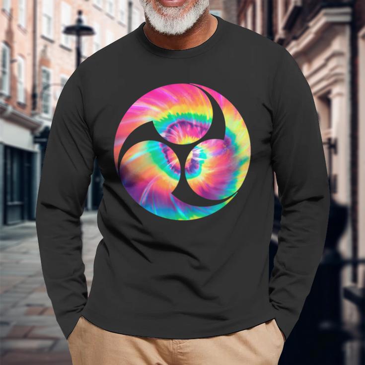 みつどもえシンボル 70年代 タイダイ 太鼓ドラマー 長袖Tシャツ 高齢者への贈り物