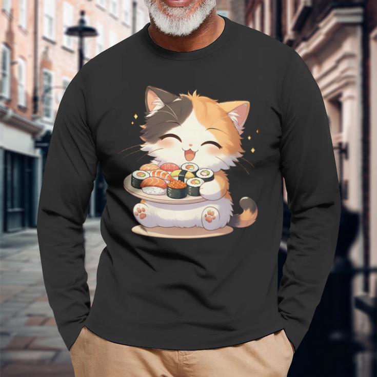 わがまま猫 寿司ねこ ラーメン好き かわいい おもしろ マンガ 長袖tシャツ 長袖Tシャツ 高齢者への贈り物