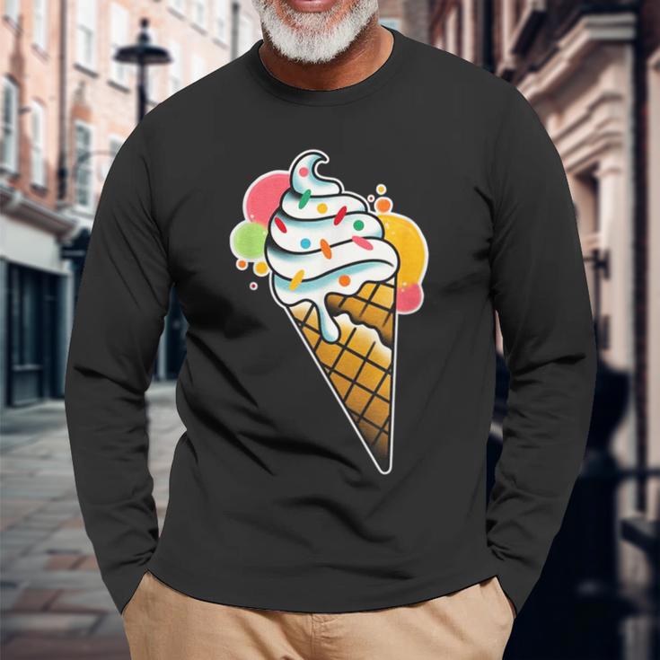 アイスクリームコーン×スプリンクルワッフルコーン 長袖Tシャツ 高齢者への贈り物